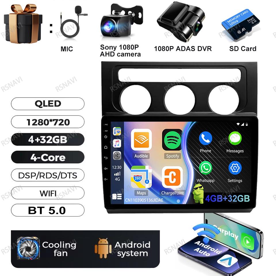 Android 16 For Volkswagen Touran 1 MK1 1T 2003-2010 Qualcomm Snapdragon Car Radio Wireless CarPlay Android Auto 4G Navigation