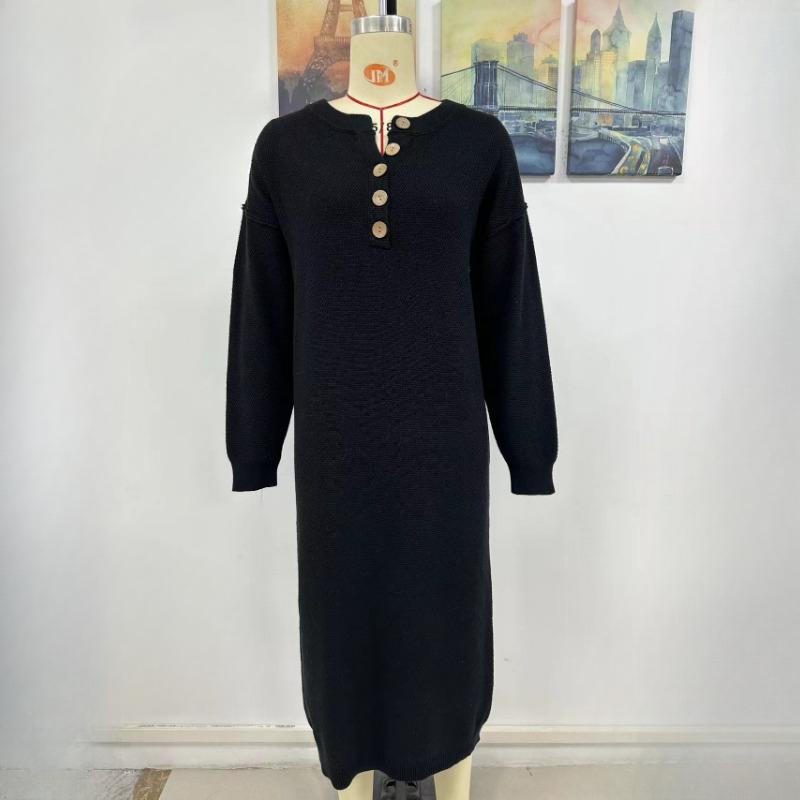 IHUASU Осенне-зимнее трикотажное платье на пуговицах Fashion Temperament Commuter Женский свитер