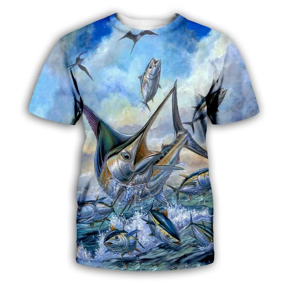 Summer Round Neck 3D Fish Printed Top Fashionable Casual Short Sleeved Children's Boy T-shirts