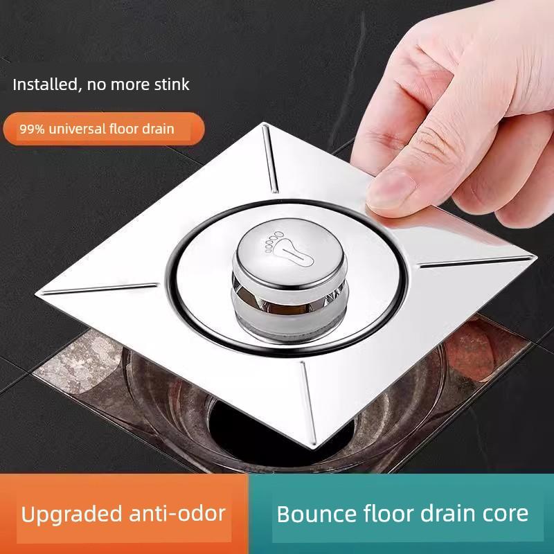 Bathroom Floor Drain Anti-Odor Device with Pop-Up Core Seal Cover, Anti-Odor Bug Solution, Universal Press-Type Foot Pedal