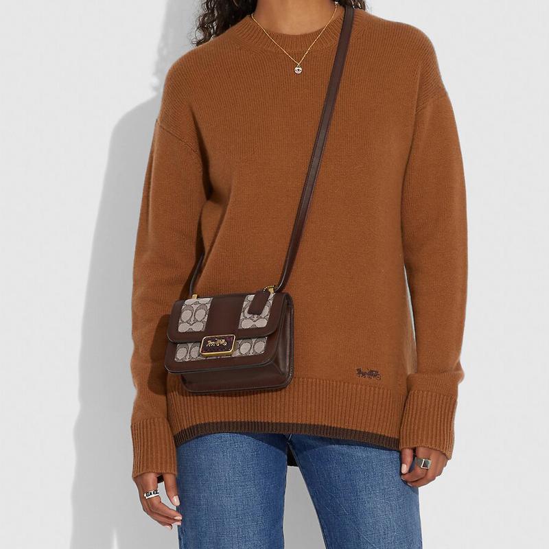 COACH crossbody bag Alie 18 presbyopic flip-top magnetic buckle, cowhide and snakeskin, messenger bag, small square bag, shoulder bag, small size