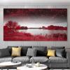 Современные красные озера и деревья под звездным небом Картина на холсте Красный пейзаж для офиса Гостиная Настенный декор Cuadros