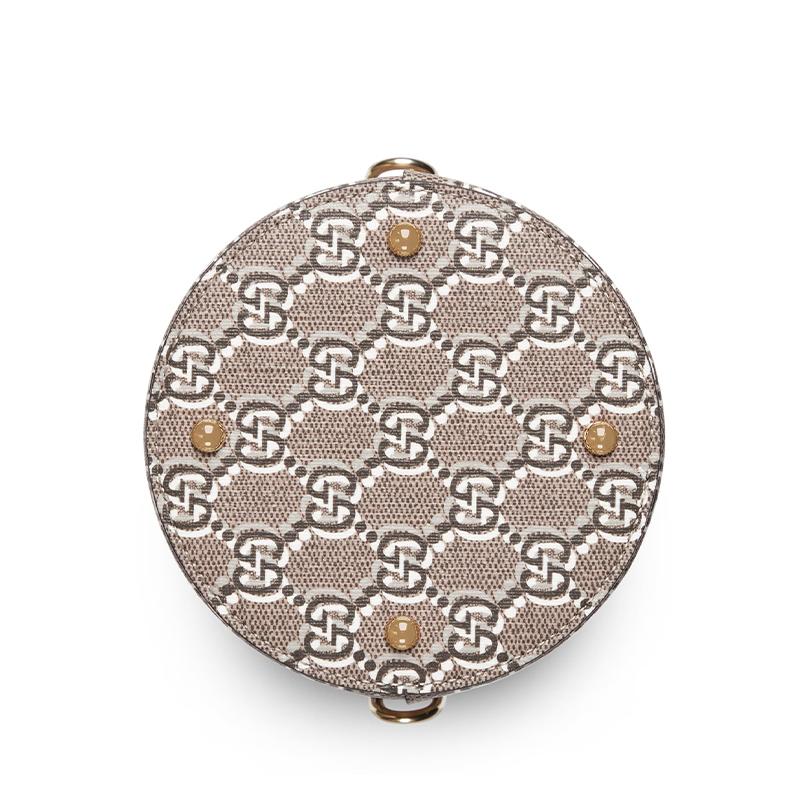 Gucci Сумка через плечо Регулируемый плечевой ремень с принтом логотипа по всей поверхности, холст и кожаная отделка, сумка-ведро, одноплечевая сумка через плечо, супер мини