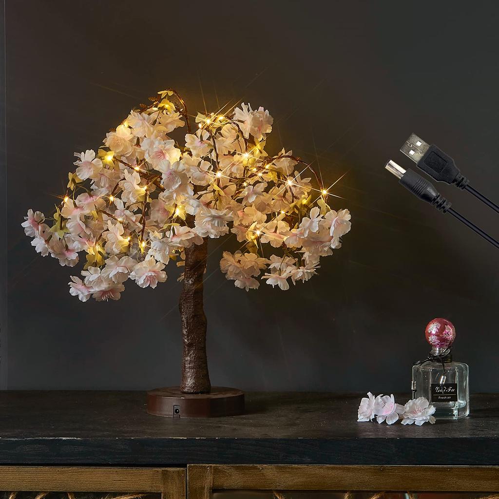 Hairui Sakura Light, Artificial Flower Tree, 40 LEDs, Illuminating Cherry Blossom Flowers, USB Powered, Timer Included, Stylish