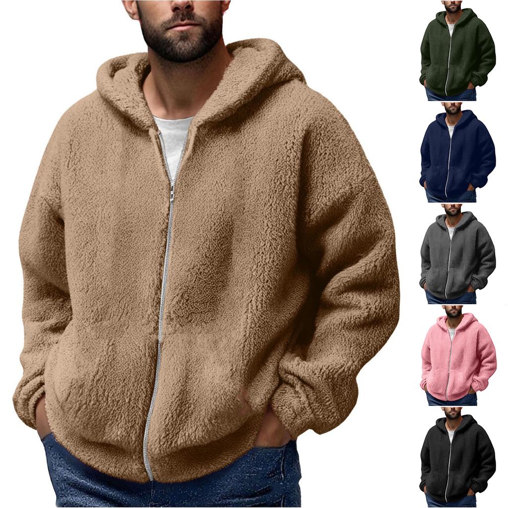 Men'S Winter Zipper Hooded Fleece Sweatshirt With Patch Pocket Casual Jacket