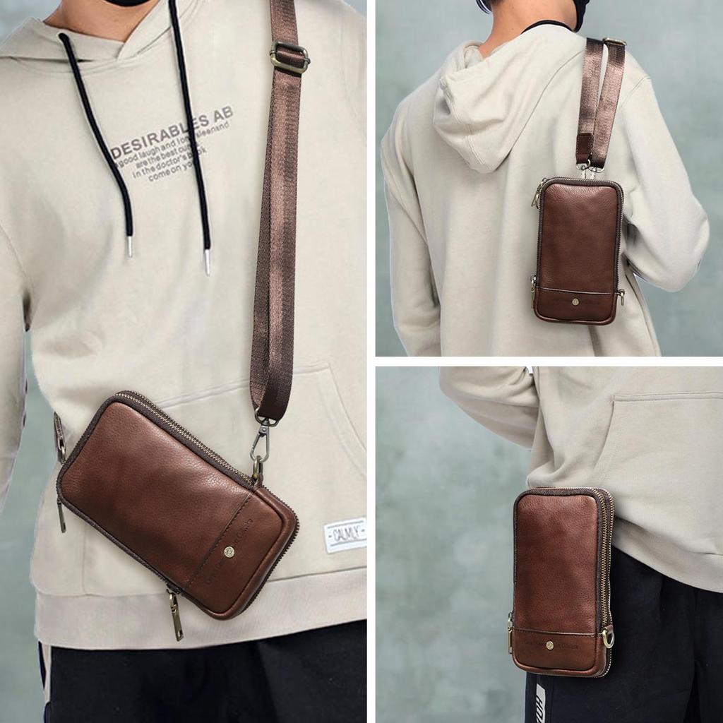 Маленькая сумка через плечо для мужчин, сумка на ремне из натуральной кожи с держателем для карт, поясная сумка для мобильного телефона