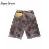 RogueWave Streetwear Шорты Y2K Мужские Женские Готические Хип-хоп Стразы Блестки Ретро Мешковатые Джинсы Деним Спортивные Шорты Высокая Посадка Повседневные Шорты