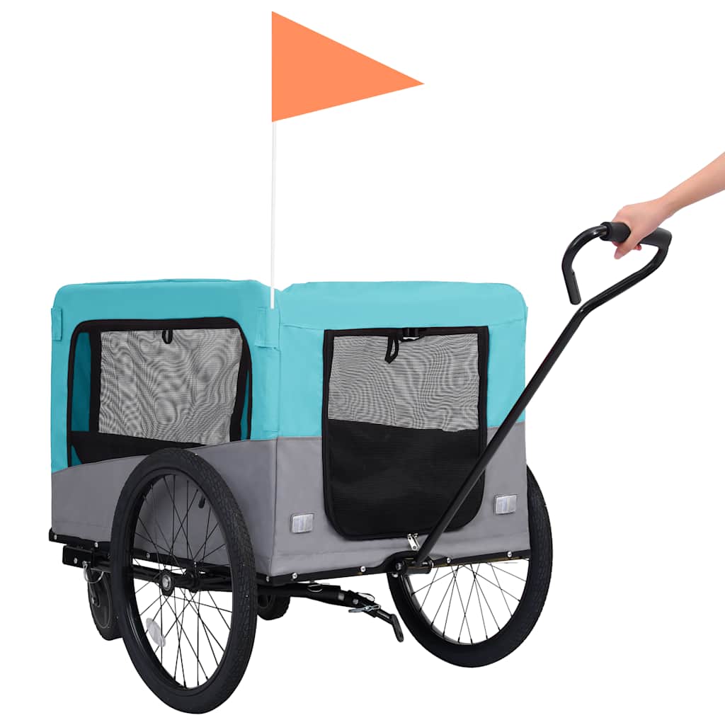 2 in 1 Dog Bicycle Trailer and Stroller Blue and Gray