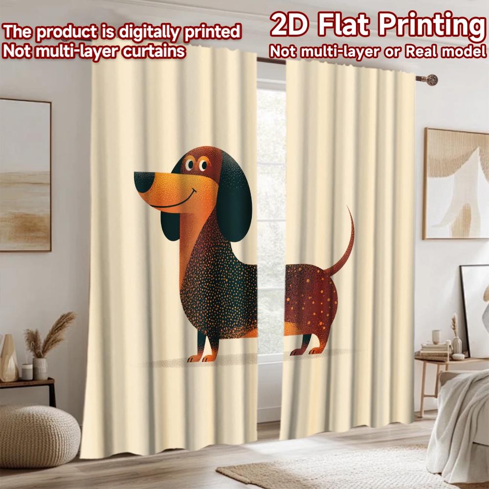 2D flat printing 2pcs Scene Curtain Dachshund dog cute pet Digital Printed Polyester Drapes Family Party Perfect for All Season