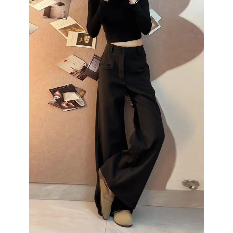 High-End and Stylish Black Suit Pants for Women, Summer 2026 New Model, High-Waisted, Drapey, Slim-Fit, Slightly Flared Wide-Leg Trousers
