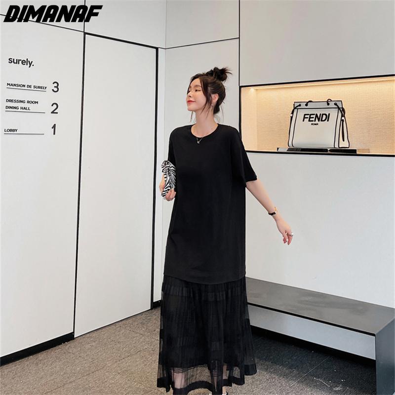 Dimanaf Женское длинное платье Лето Плюс Размер Модная Сетка Черное Свободное Повседневное Oversize