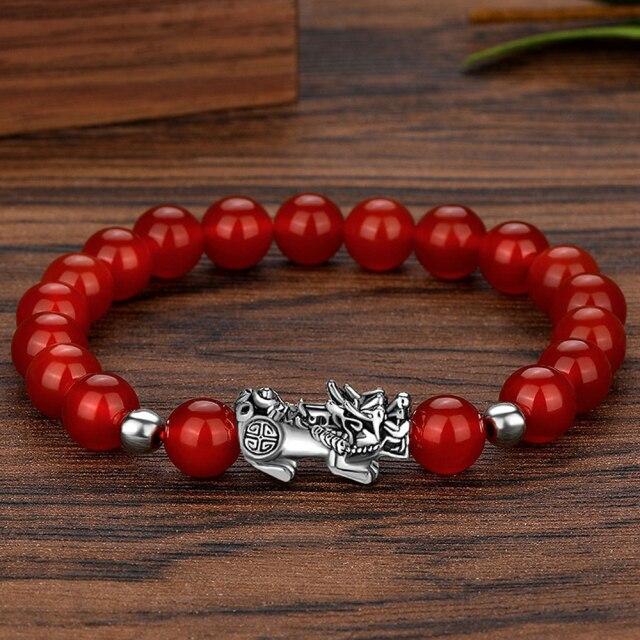 Black Obsidian Stone Bracelet Buddhism Feng Shui Six Words Pixiu Bead Bracelet Wristband Lucky Amulet Jewelry