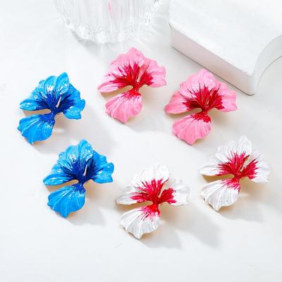 Серьги-гвоздики Pinkdudu Summer Alloy Drip Oil Flower в европейско-американском стиле, преувеличенные легкие, роскошные, элегантные серьги PD2175