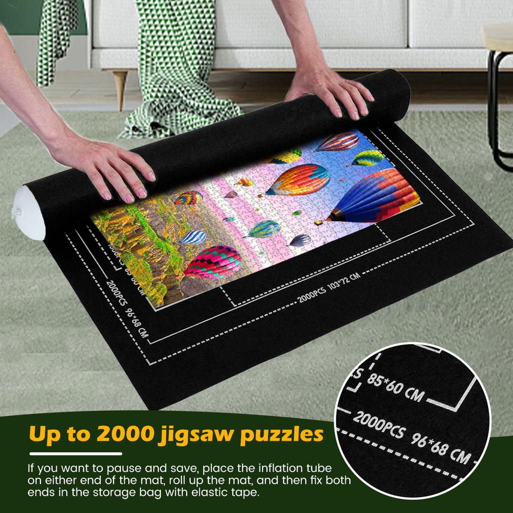 Jigsaw Puzzle Mat Roll Up, No Creases Saver Pad Up To 2000 Pieces, Large Puzzle Matte Rollup with 6 Sorting Trays 1 Storage Bag