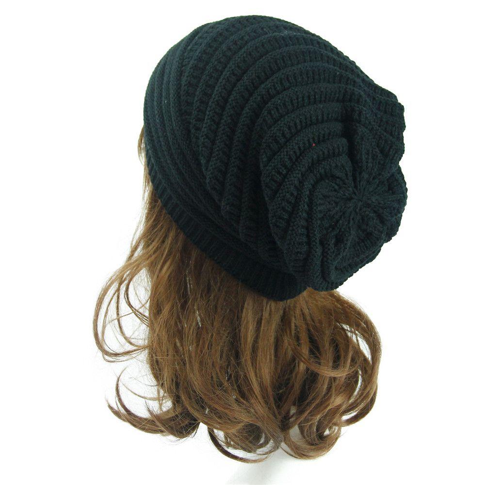 Unisex Striped Crochet Baggy Beanie Hat Ski Cap Knitted Hat