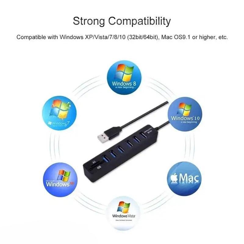 USB 2.0 Хаб 3 порта USB TF SD Картридер Мультипорт ХАБ Мульти разветвитель Адаптер для ПК Компьютера Ноутбука Macbook