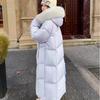 Пуховик женский 2024 зима новый длинный большой меховой воротник тонкий выше колена утолщенный гусиный пух высококачественная куртка