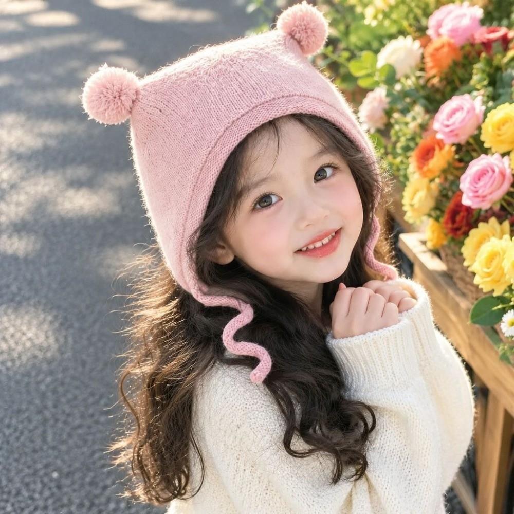 Windproof Baby Ear Protection Hat Korean Style Toddler Lacing Cap Soft Kids Knitted Hat Autumn