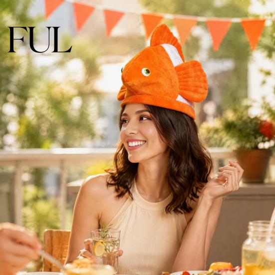 Clownfish Costume Hat Plush Clown Fish Hat, Halloween for Kids Ocean Party Adults, Cosplay Headwear Stage Performance Dress-up Prop