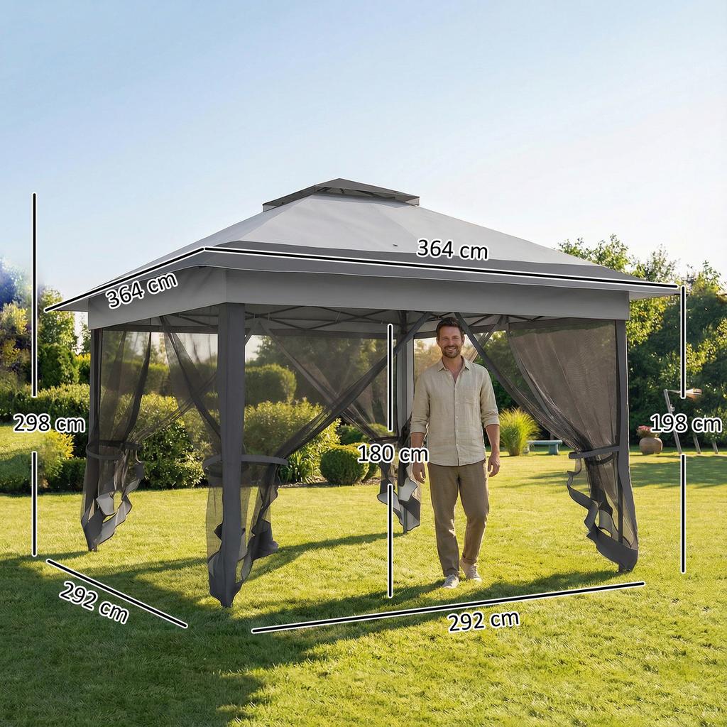 Pop-up Folding Steel Polyester Garden Gazebo Marquee with Mosquito Nets + Grey Wheeled Carry Bag