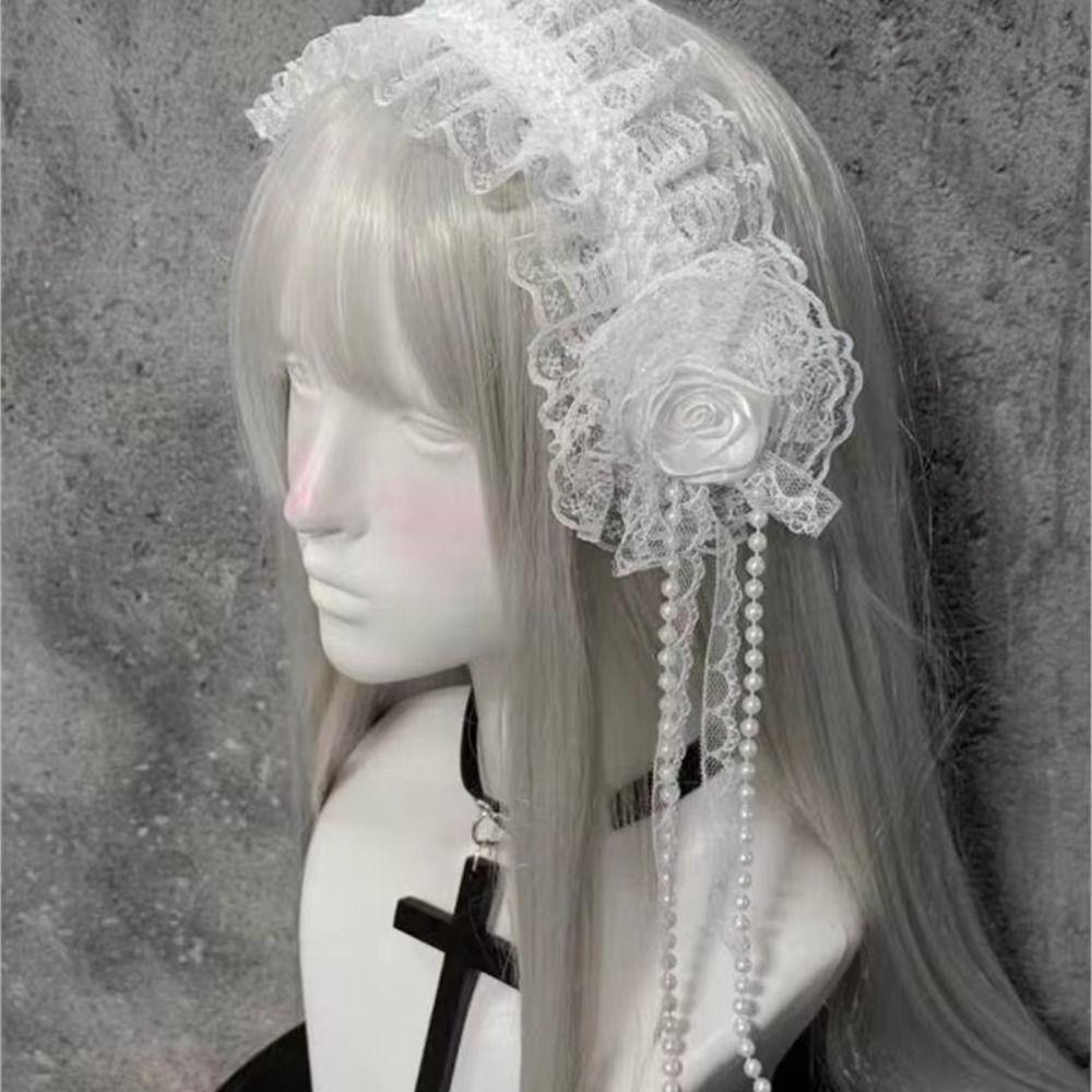 Frilled Lace Headband Rose Flower Rose Hairband New Gothic Lolita Headband Women Hair