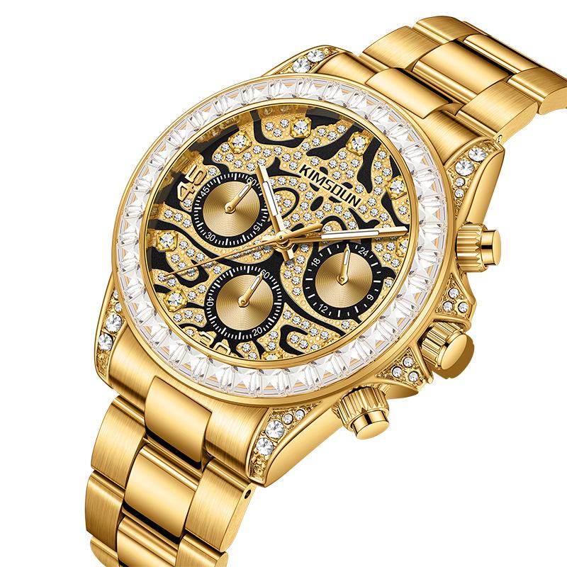 KIMSDUN Деловые мужские кварцевые часы с тремя стрелками и шестью стрелками, с узором тигра, водонепроницаемые, светящиеся, трендовые мужские кварцевые часы