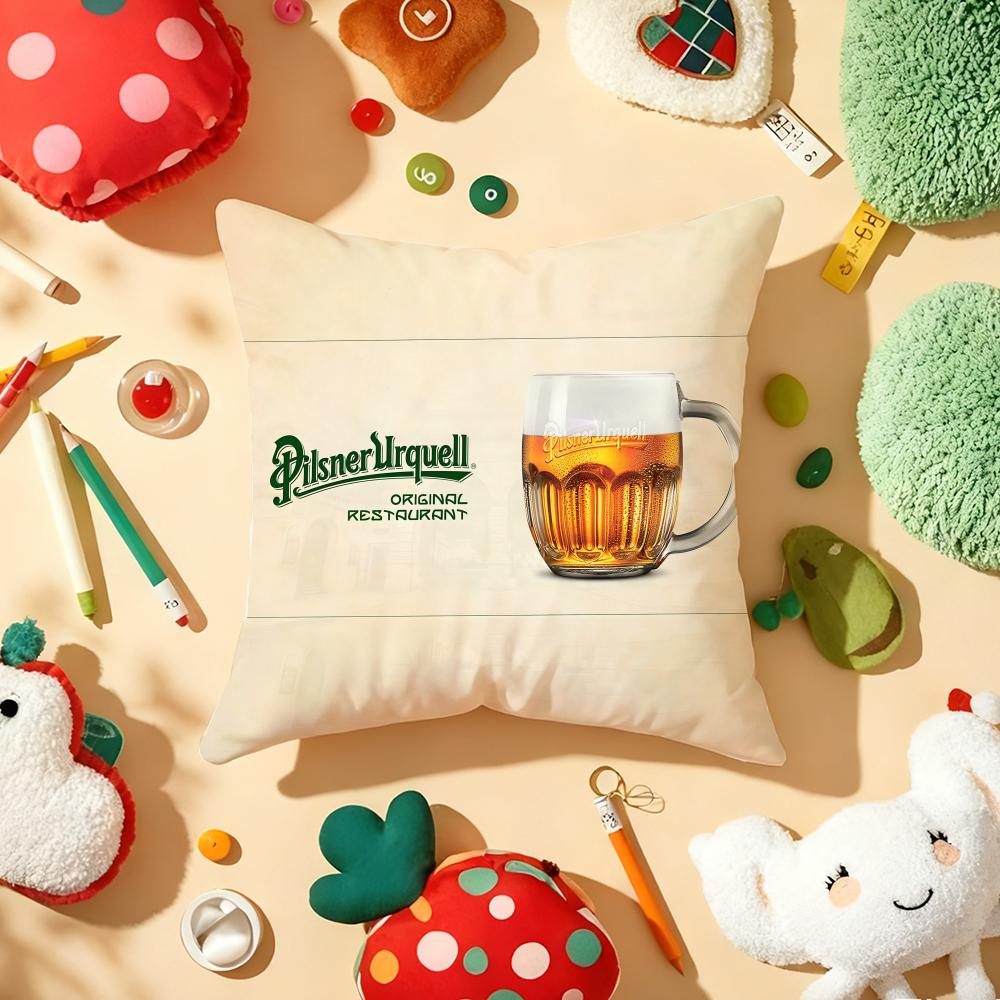 Подушка с изображением пива P-Pilsner-U-Urquells, плюшевая ткань, мягкая, двусторонняя печать, для дивана, теплая, зимний подарок для дома, наволочка