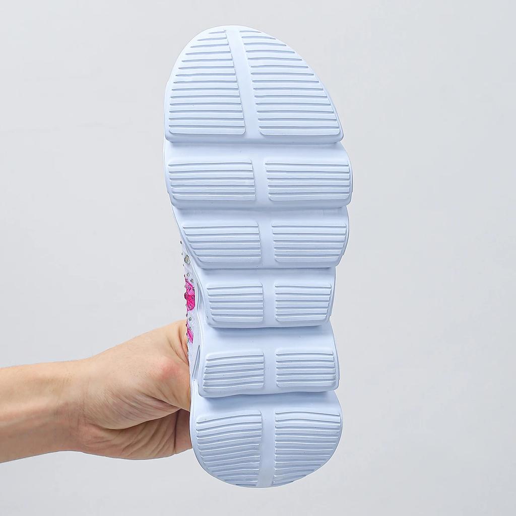 Fashion Women's Print Flower Platform Sneakers Crystal Lightweight Running Shoes for Women Breathable Knitting Sports Shoes Woman 2025