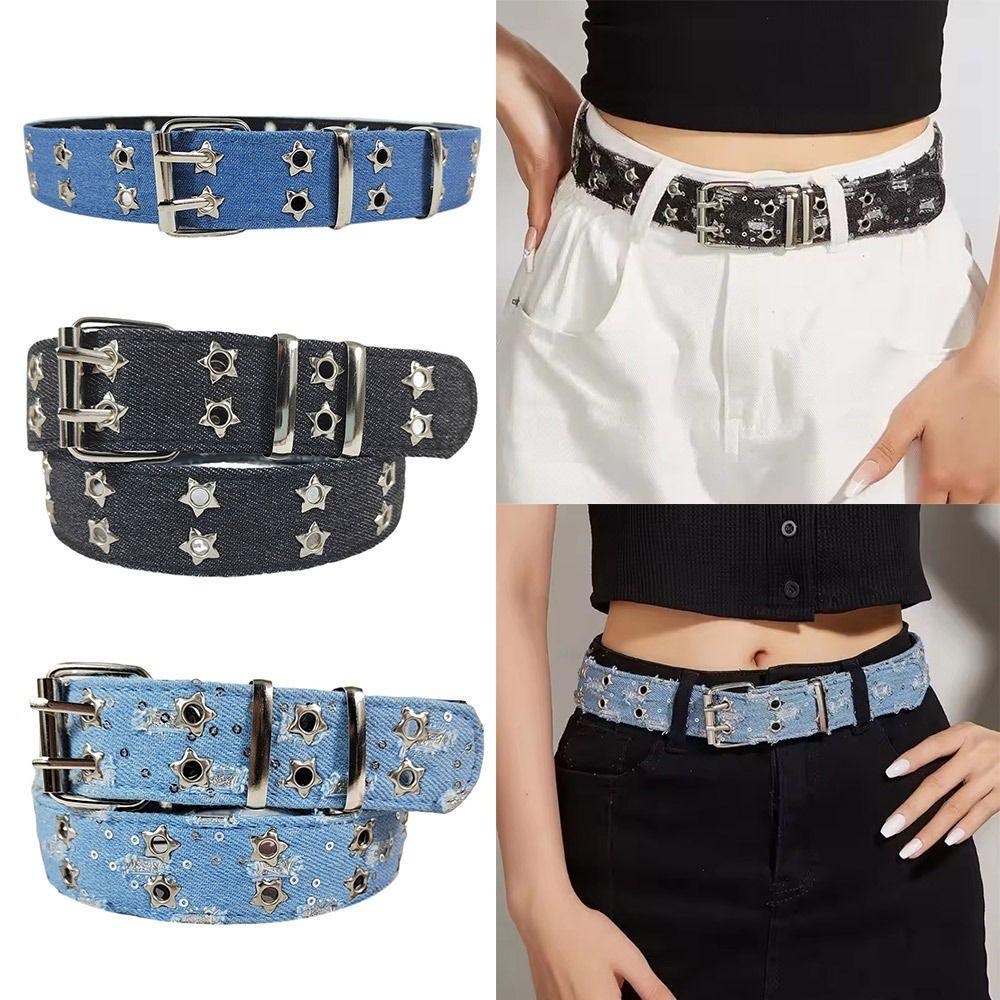 Pop Punk Denim Dopamine Style Jeans Belt Gothic Waist Belt For Men Women All-Match Coat Dress