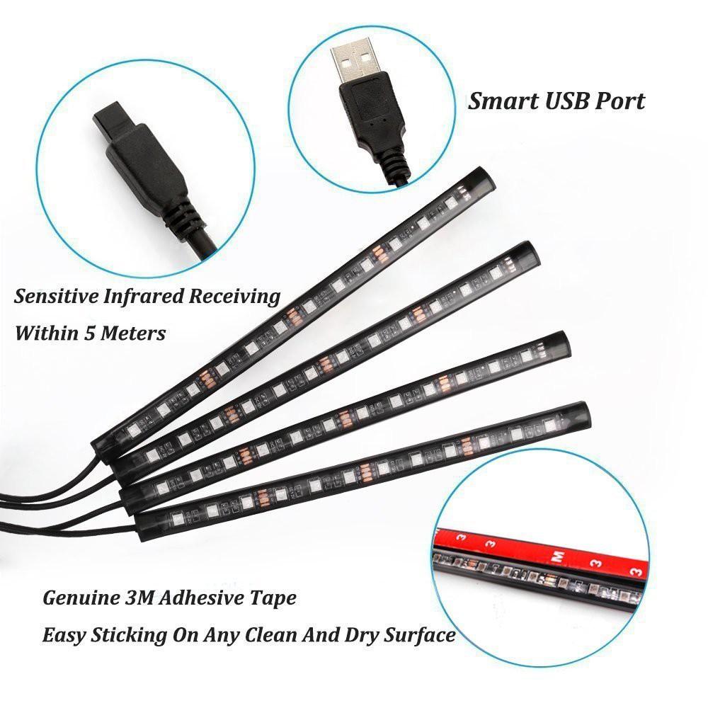 Светодиодная подсветка для ног автомобиля, окружающая лампа с беспроводным USB-пультом дистанционного управления музыкой, несколько режимов, декоративное освещение для интерьера автомобиля