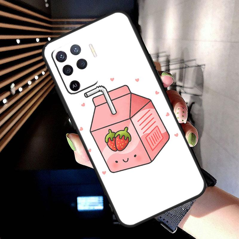 Милый кейс-коробочка клубничного молока для Oppo A78 A98 A18 A38 A58 A60 A80 A40 A77 A57 A17 A74 A54 A94 A96 A76 A16 A15 A5 Pro