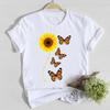 Women's Butterfly Print T-shirt Fashionable Summer Pure Cotton Loose Round Neck Short Sleeved T-Shirts Lady