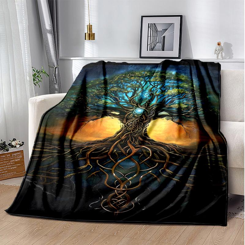 Runes Tree Life Flannel Blanket Soft Warm All-Season Throw, Design for Camping, Car Travel, Hiking Sofa, Bed, Office Perfect Gift for Parties