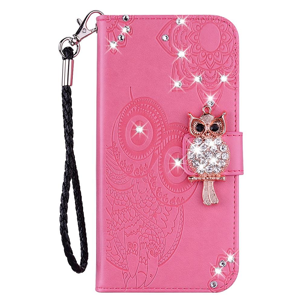 For Samsung Galaxy S24 Ultra Wallet Case Owl Flower Imprinted Rhinestone Leather Cover