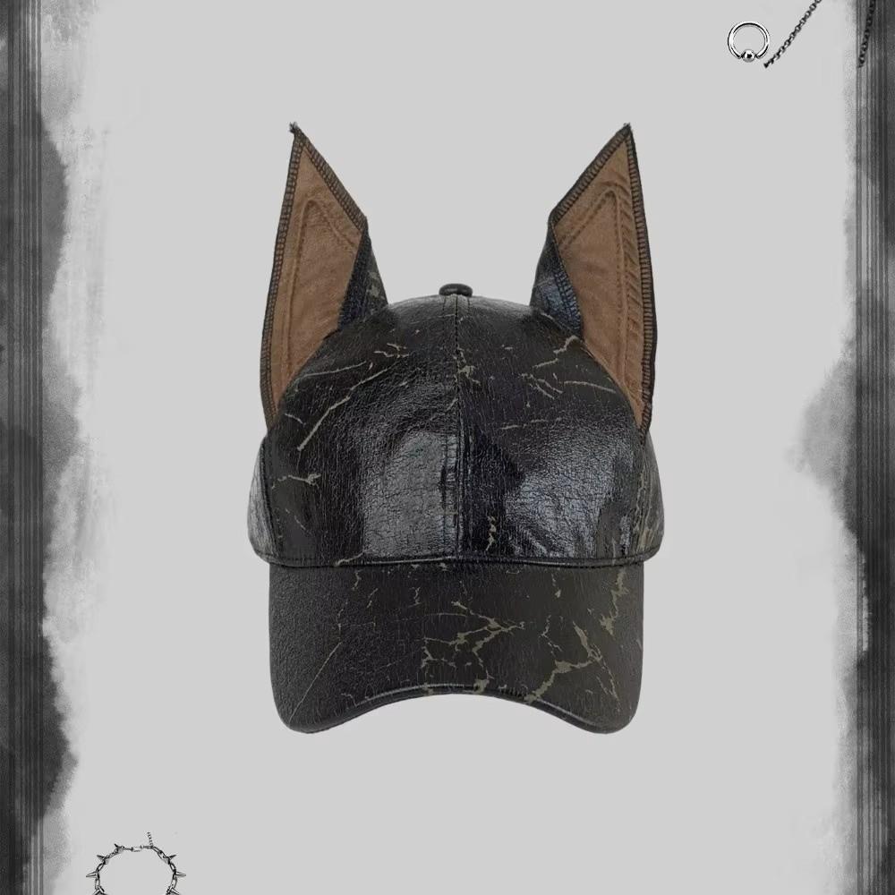 Solid Dog Ears Baseball Cap PU Sunshade Hat Multifunction Leather Baseball Cap Spice Girl