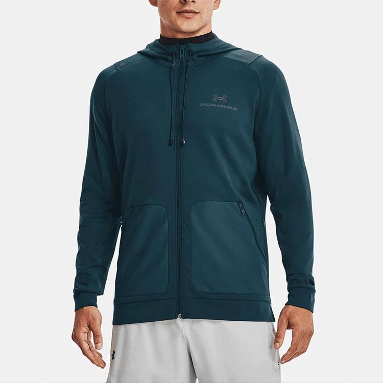 Under Armour Спортивная куртка с капюшоном Rush Series с логотипом, мужские топы, светло-серый, синий 1367770-413
