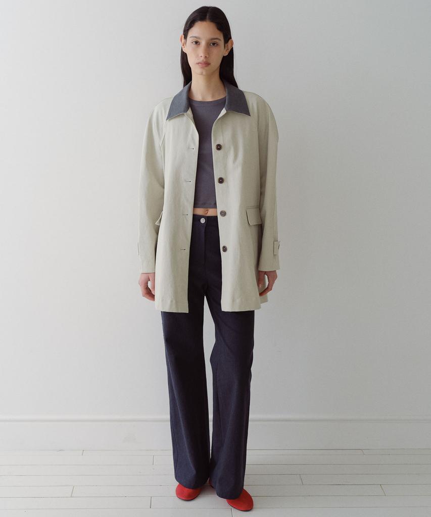 En Or Contrast Collar Work Coat - Ivory