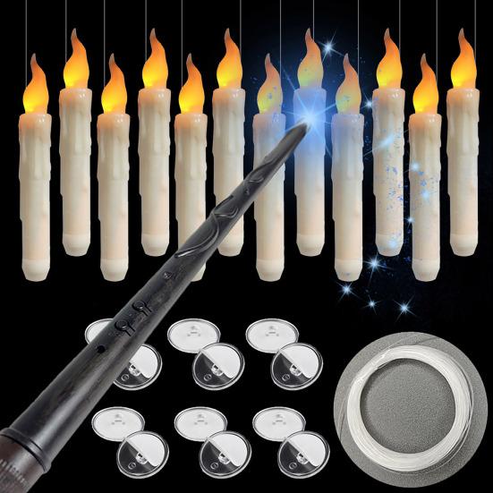 12 Pcs Floating Candles with Wand Remote Magic Hanging Flameless LED Taper Candles Battery Operated Flickering Candlestick with Warm Light
