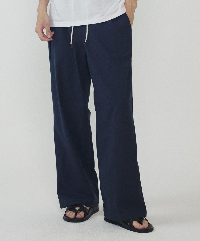 ANALOG MOOD Linen Cotton Semi-Wide Pants (Navy)