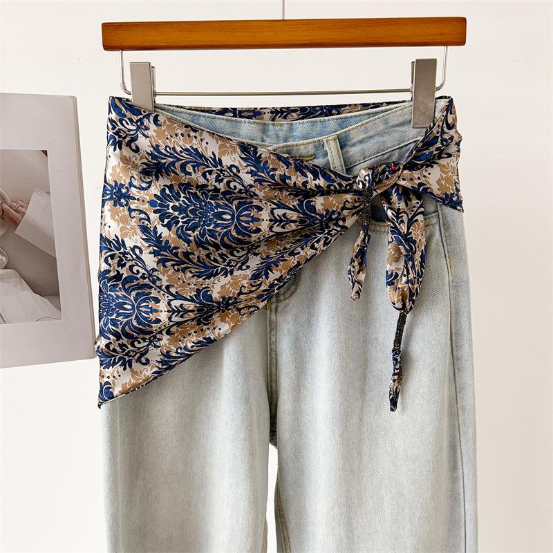 Luxury polka dot carriage imitation silk double-layer printed waist-tied triangle scarf sun-shawl neckerchief women's scarf