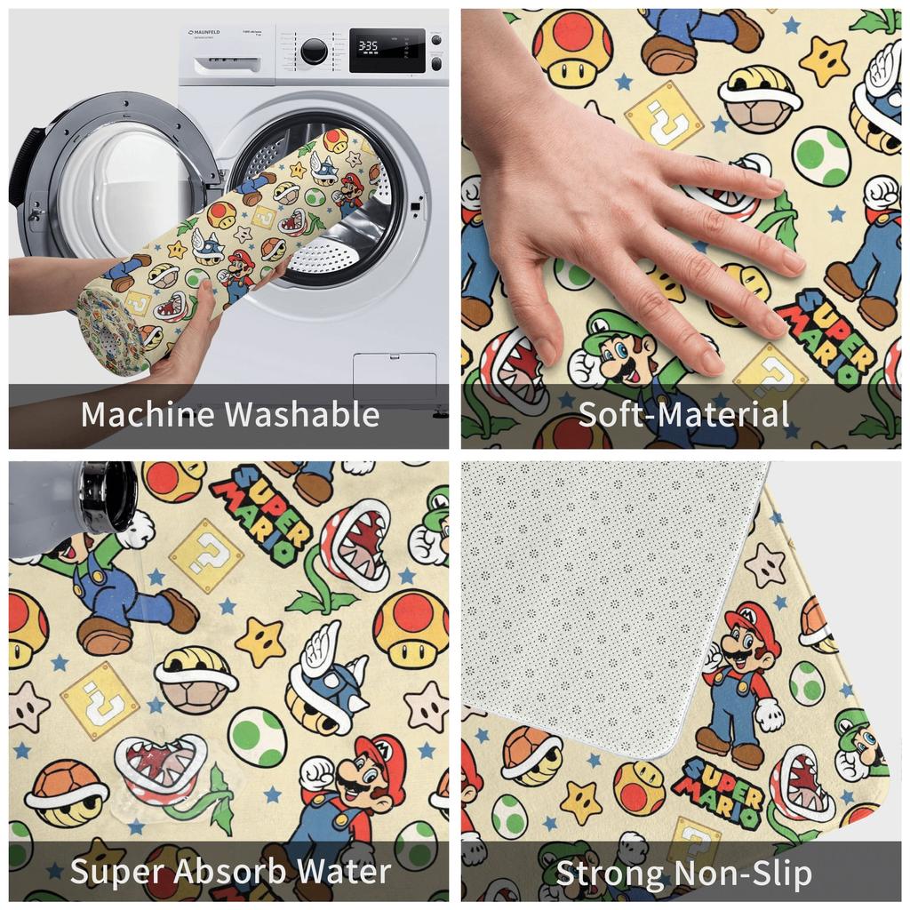 Cartoon Super Mushroom Marios Front Door Mat Anti-Slip Outdoor Quick Dry Doormat Floor Bathroom Entrance Rug Carpet