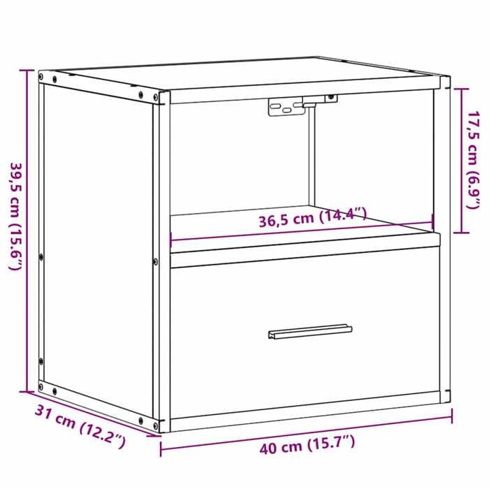 VidaXL Table de chevet murale sonoma gris 40x31x39,5 cm, armoire, table d'appoint, armoire de lit, armoire de chevet, table 848740