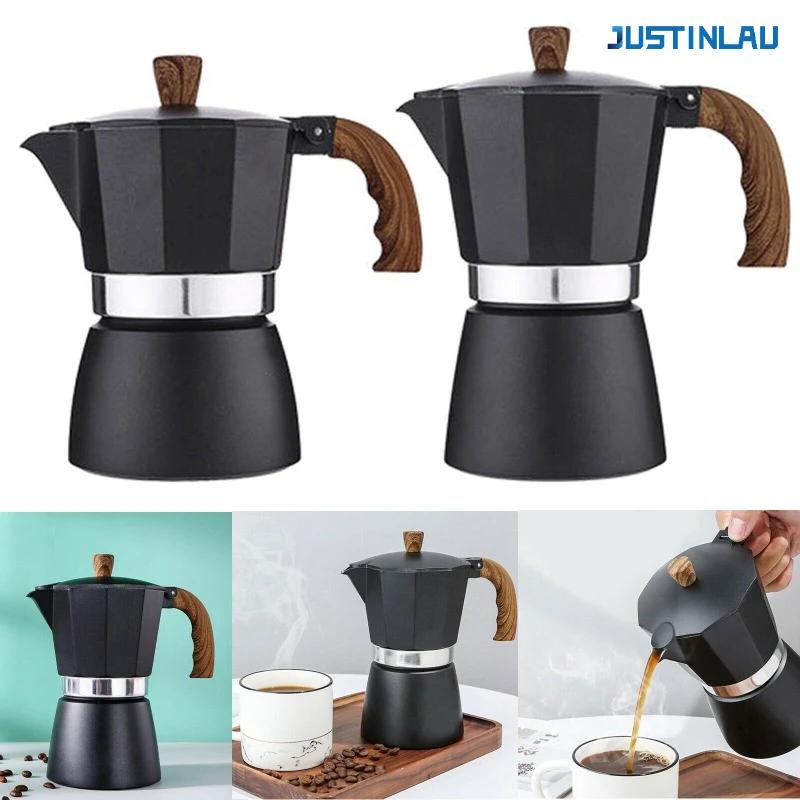 JUSTINLAU Italian Moka Pots Wood Handle Aluminum Espresso Coffee Maker Percolator Stove Top Pot Barista Tools Cafe Accessories