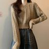 Autumn Fried Dough Twists Knit Women's Lazy Sweater Design Short V-Neck Long Sleeve Top