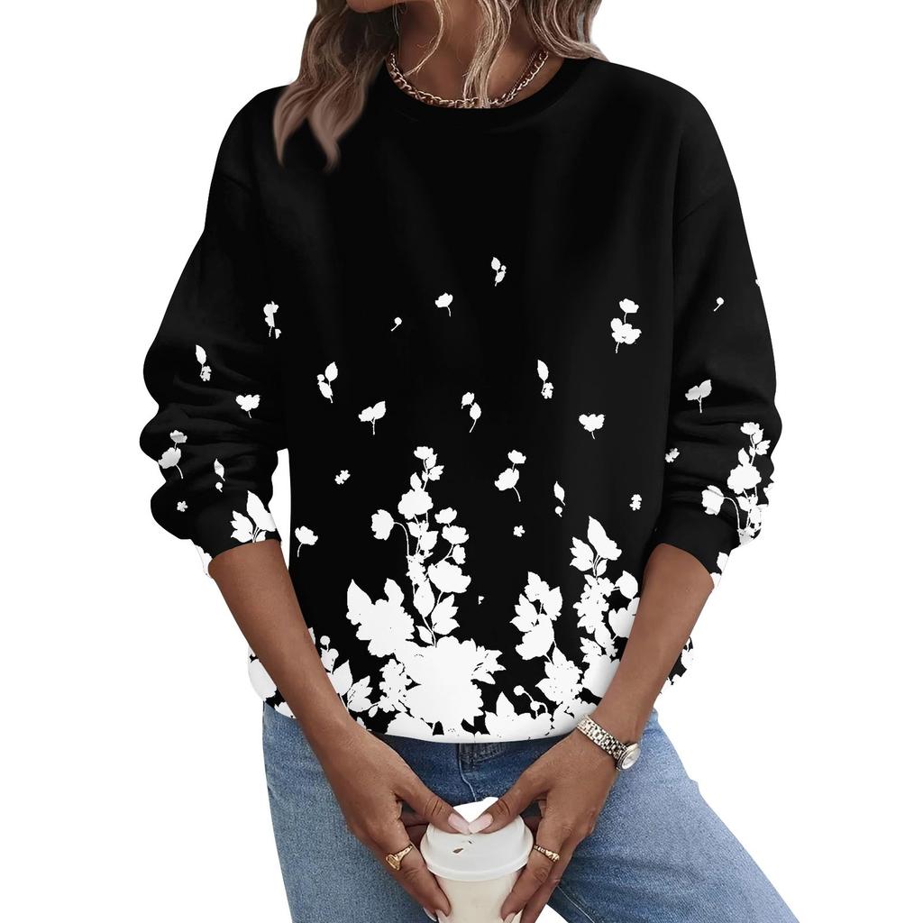 Женская осенне-зимняя повседневная толстовка с круглым вырезом и длинным рукавом с принтом