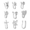 9 Pcs Fake Nose Rings Shiny Fashionable No Piercing Nose Clip Kit Faux Nose Rings for Women Silver