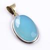 Natural Aqua Chalcedony Gemstone 925 Sterling Silver Two Tone Pendant 1.8'' S8a70