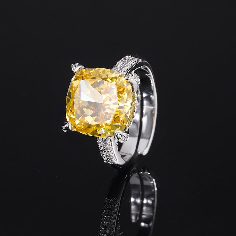 Autumn And Winter Jewelry Ice Flower Cut High Carbon Diamond Copper Inlaid Simple Princess Square Ring Female 12 * 12