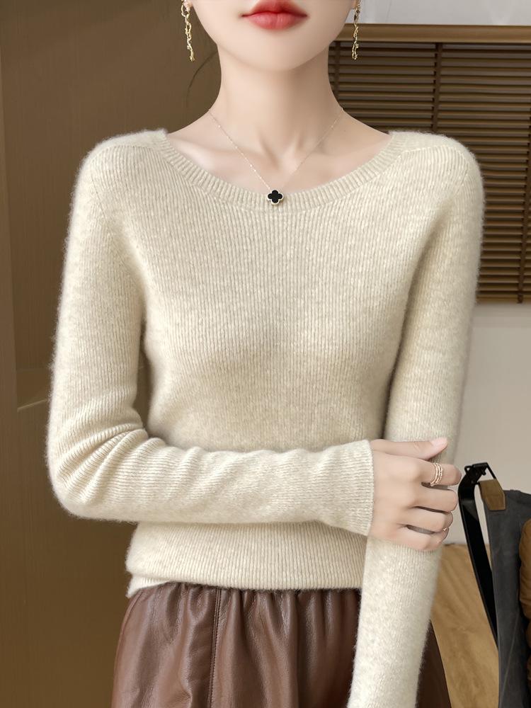 Retro Four-Thread Knit Sweater - Women's Round Neck Top for Autumn/Winter