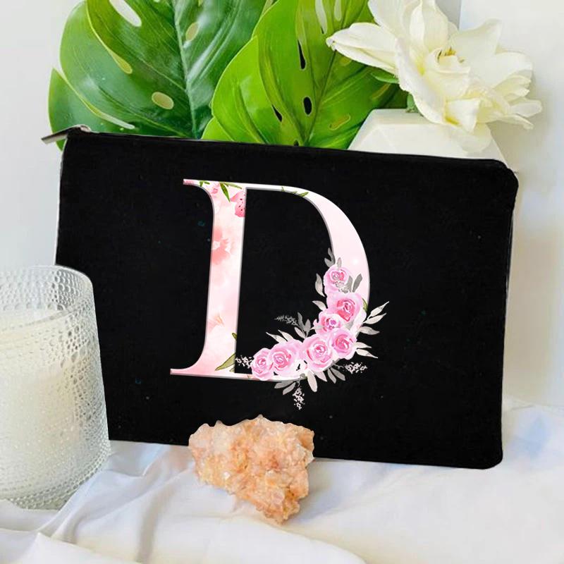 Women Bag Makeup Bag Bridesmaid Makeup Bags Floral Alphabet Print Linen Zipper Pouch Travel Organizer Case Mujer Bolsas Cosmetic